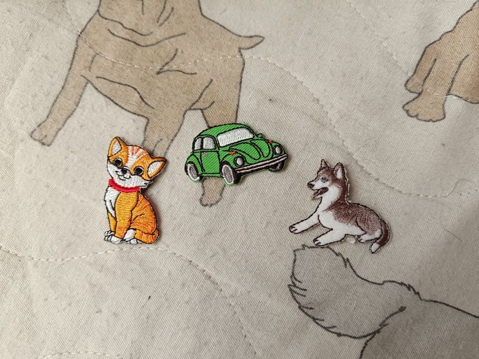 Naszywki naprasowanki na ubrania kot auto garbus wilk