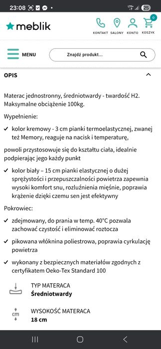 materac memory foam gratis szuflada