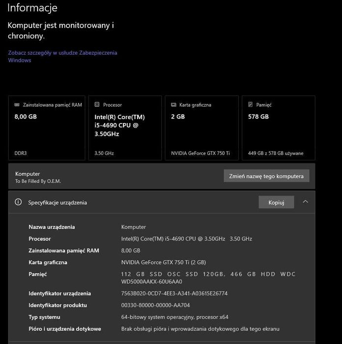 komputer i5-4690 + gtx 750 ti / dziala / do grania + nauki