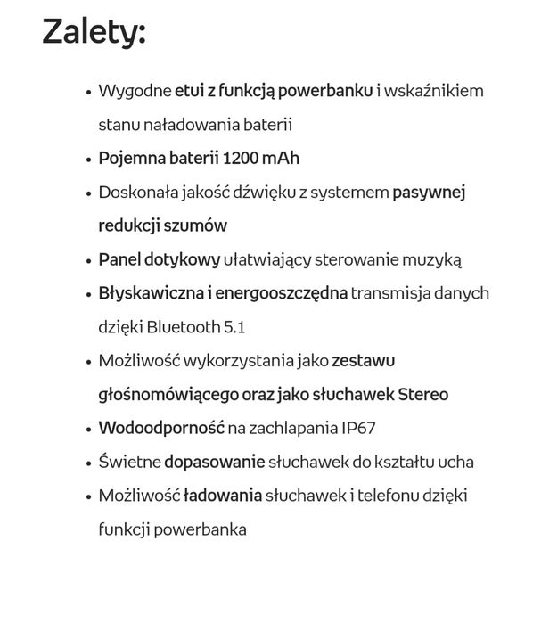 Słuchawki bezprzewodowe z funkcją powerbank