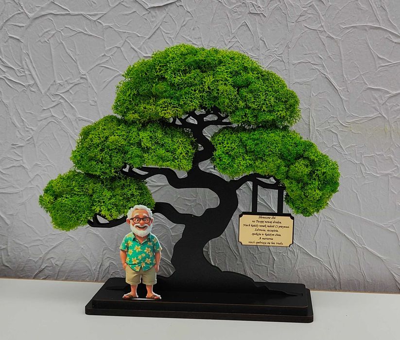 Drzewo bonsai mech 3D stojące prezent dla emeryta emertytki 10 postaci