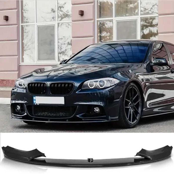 Сплиттер на передний бампер BMW F10 F11 Черный глянец губа сабля обвес