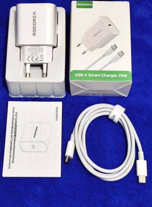 Зарядка PD20W+Кабель. Rocoren, адаптер, блок питания/живлення,зарядное