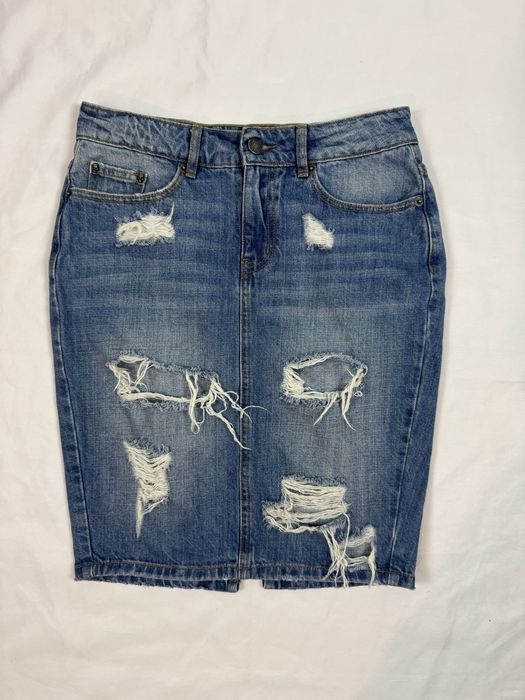 The Kooples jeansowa spodnica z przetarciami / dziurami