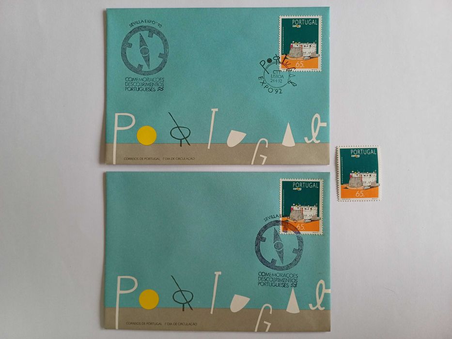 Filatelia Expo 92 FDC e Envelope com carimbo pavilhão Portugal + selo
