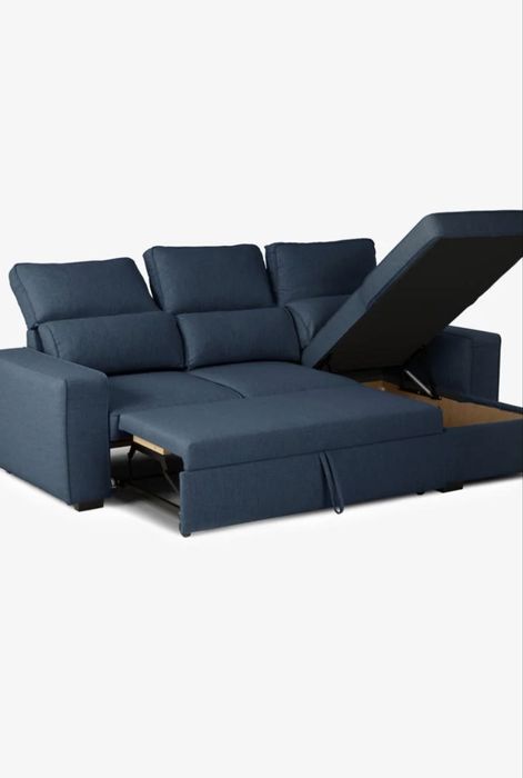 Sofá Cama com Chaise Longue Reversível e Encosto Reclinável