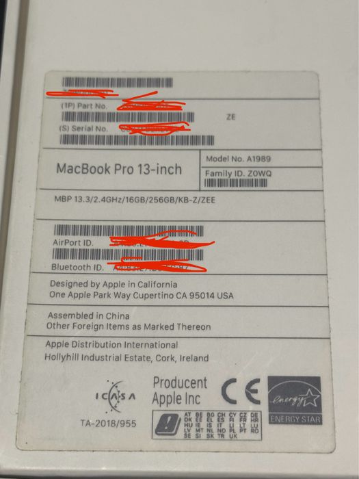 (Para peças) Macbook pro 2019 13” polegadas Touch Bar  256gb 16gb Ram