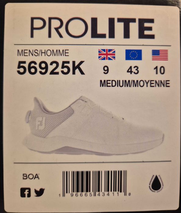FootJoy ProLite BOA Buty golfowe, buty do golfa, golf shoes - biały/szary roz 43 - NOWE!!!