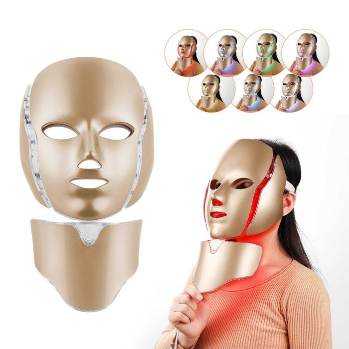 7 cores luz led máscara facial com pescoço tratamento cuidados faciais