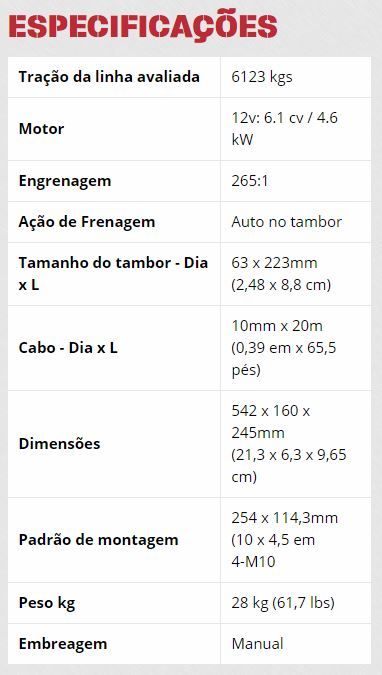 Guincho Phantom 13500 lbs (6123 kg) 12V cabo plasma