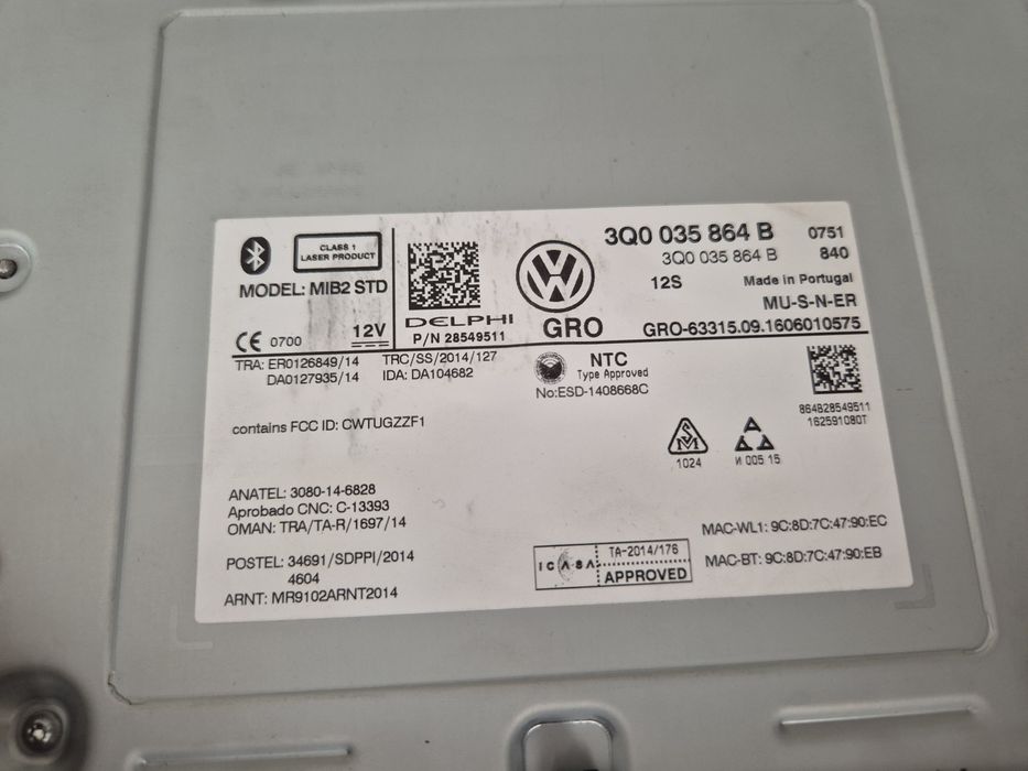 Zestaw navigacja wyświetlacz ramka MIB2 Passat B8 Golf VII