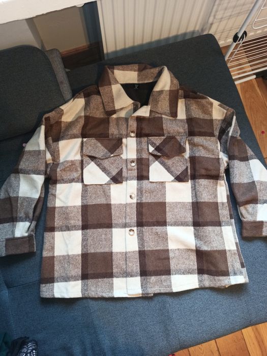 Kurtka koszulowa płaszcz oversize w kratę kratkę flanelowa shacket 4xl