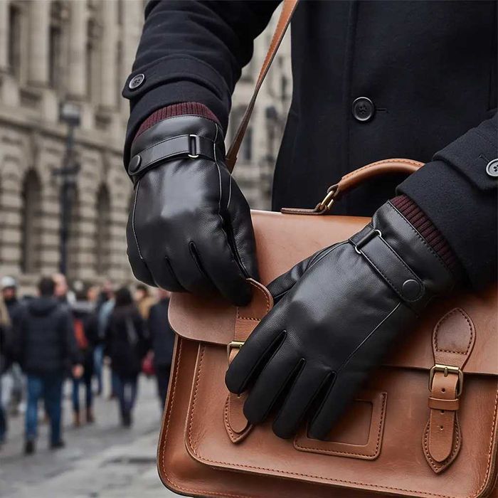 Зимові шкіряні рукавиці для чоловіків One Size повсякденні, рукавиці шкіряні теплі з підкладкою Чорний