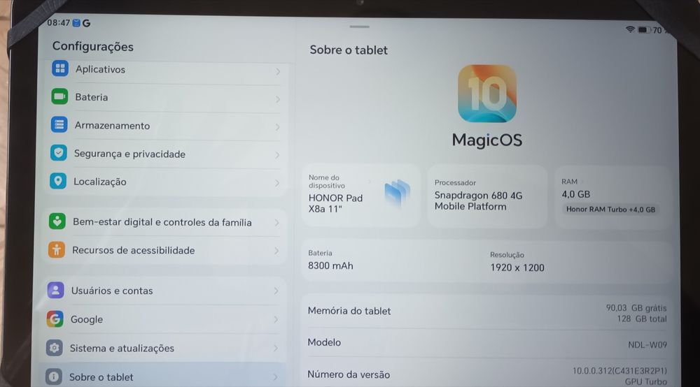 Tablet honor pad x8a na caixa