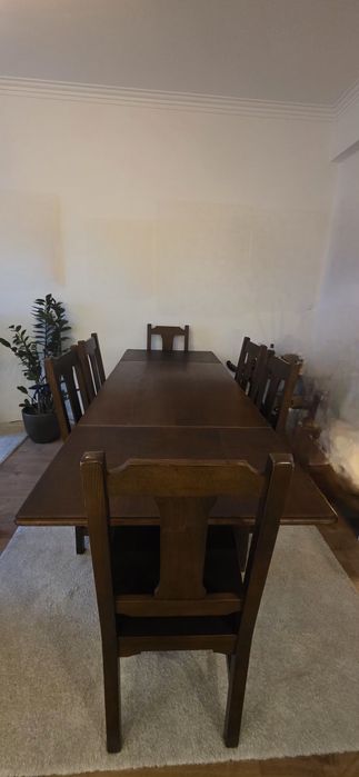 Conjunto Jantar Madeira Maciça - Mesa Extensível (2m) + 6 Cadeiras