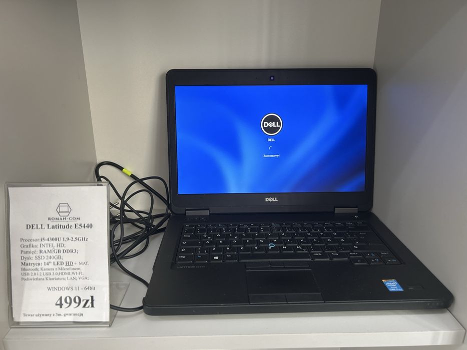 Laptop Poleasingowy Dell E5440: DVD/RAM 8GB/SSD-240GB/i5-4300U 1,9-2,5GHz/14”/W.11
