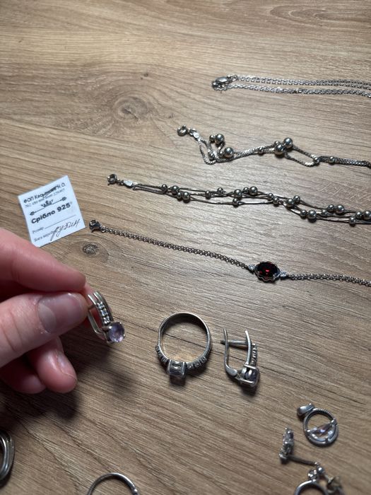 Срібні прикраси, серьги, кольцо, серебряные украшения, подвеска