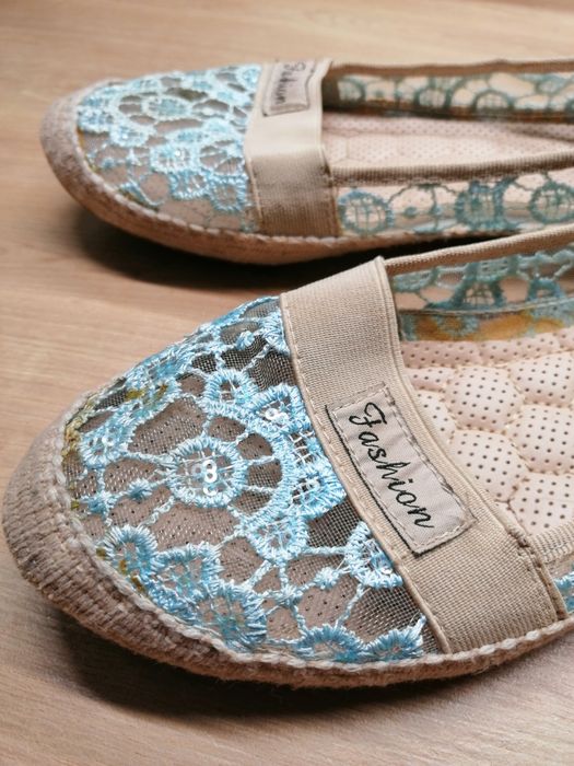 Baleriny 39 Fashion beżowo niebieskie