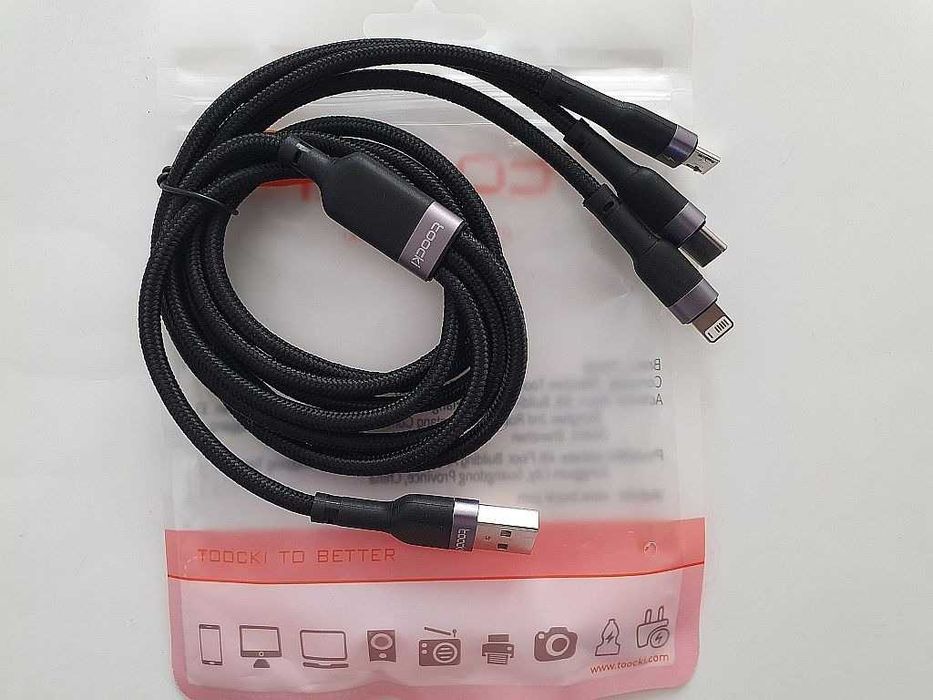 Kabel USB 3w1 100W - USB-C + micro USB + IPhone Apple Lightning