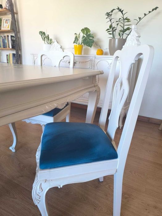 Conjunto sala / Aparador, Mesa e 4 Cadeiras / estilo "Queen Anne" / restaurado por profissionais