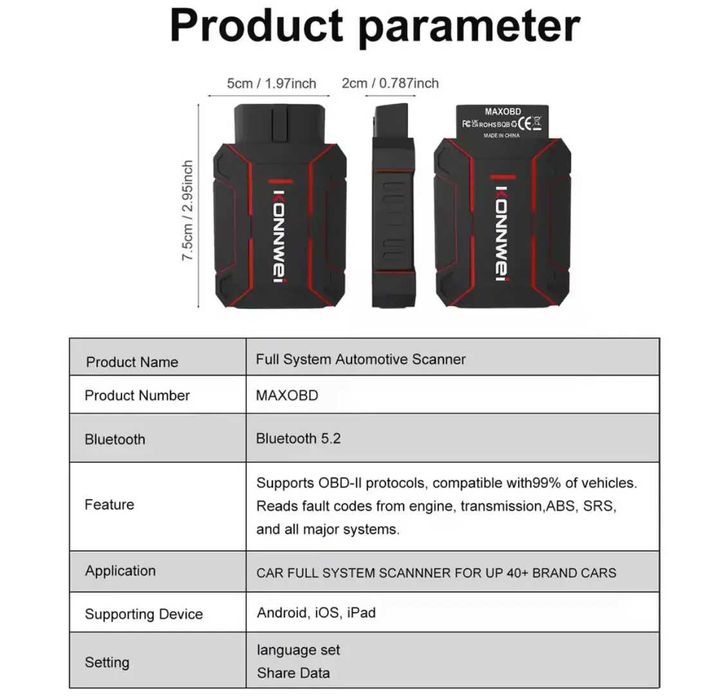 Автосканер KONNWEI MAXOBD Bluetooth — універсальний діагностичний OBD2 адаптер