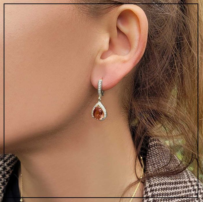 Wiszące kolczyki kropla z sułtanitem i cyrkoniami – Srebro 925