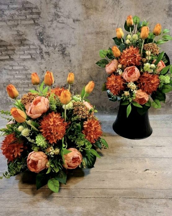 Duży wiosenny komplet nagrobny - stroik + bukiet. Elegancka kompozycja