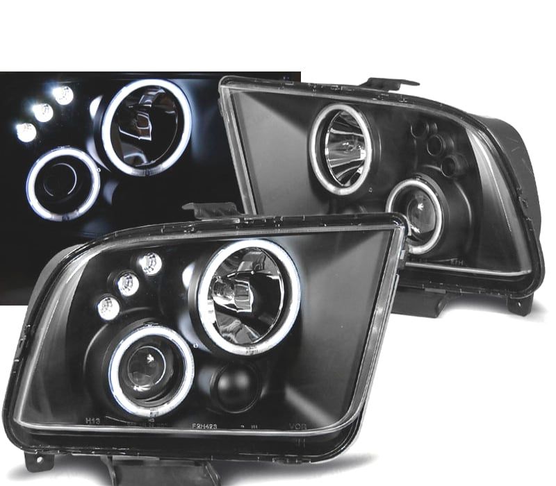 FARÓIS ANGEL EYES + LED FORD MUSTANG 04-09 PRETO