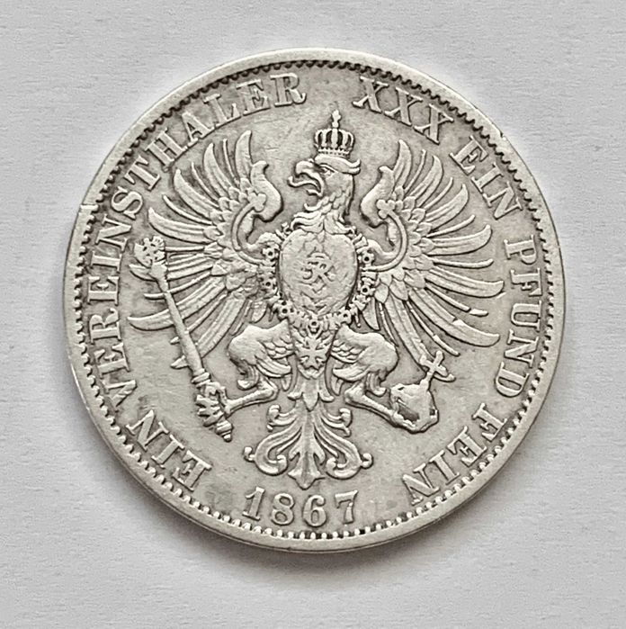 Монета Пруссія союзний талер 1867р срібло 900пр