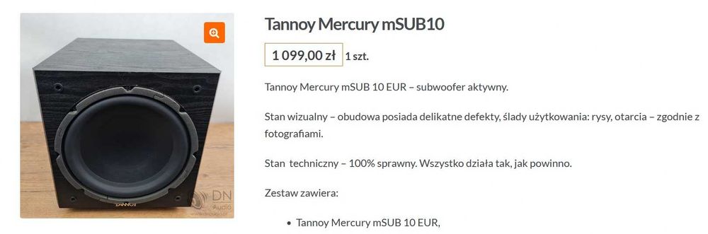 Subwoofer Aktywny Tannoy Mercury mSUB10 Black 150W Super Stan