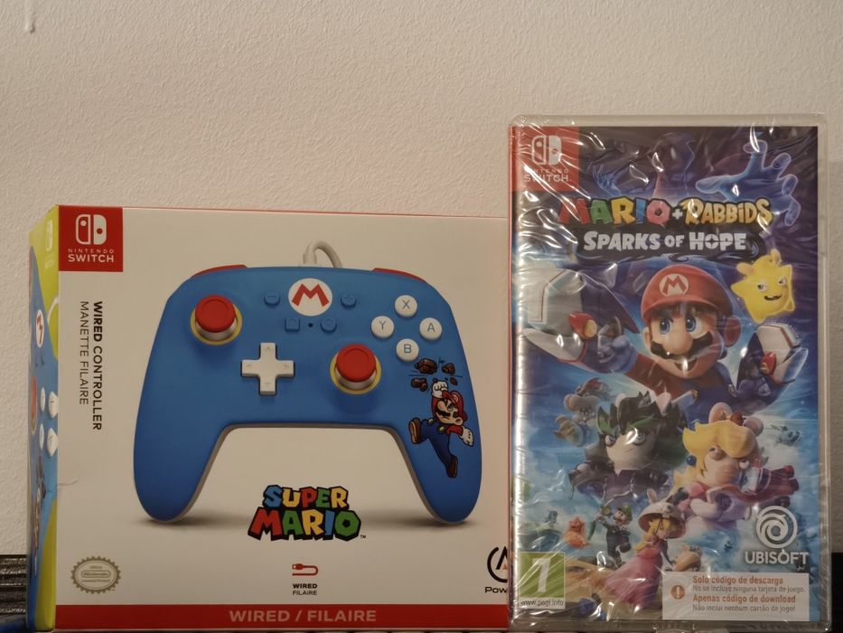 Nintendo Switch Comando com fio Super Mario Edição Mario Brick Breaker + Jogo Código para descarga Mario Rabbids Sparks of Hope