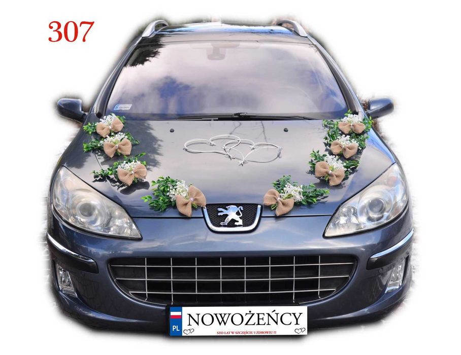 Dekoracja na samochód ślubny.Cały zestaw.Ozdoby RUSTYKALNE na auto 307