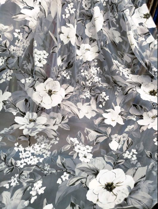 Тюль "Магнолия Чёрно-Серая " Занавес , Гардина