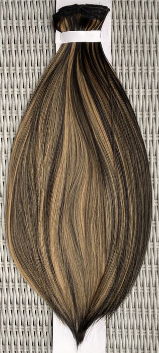 Premium Ultra włosy doczepiane, czarny / ciemny blond, pasemka 156.