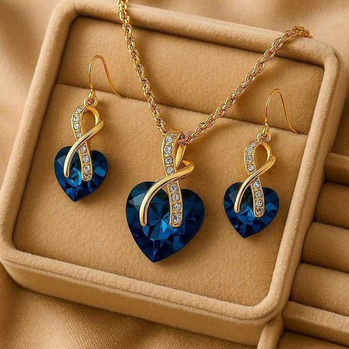 Conjunto de jóias "Coração de cristal Azul"