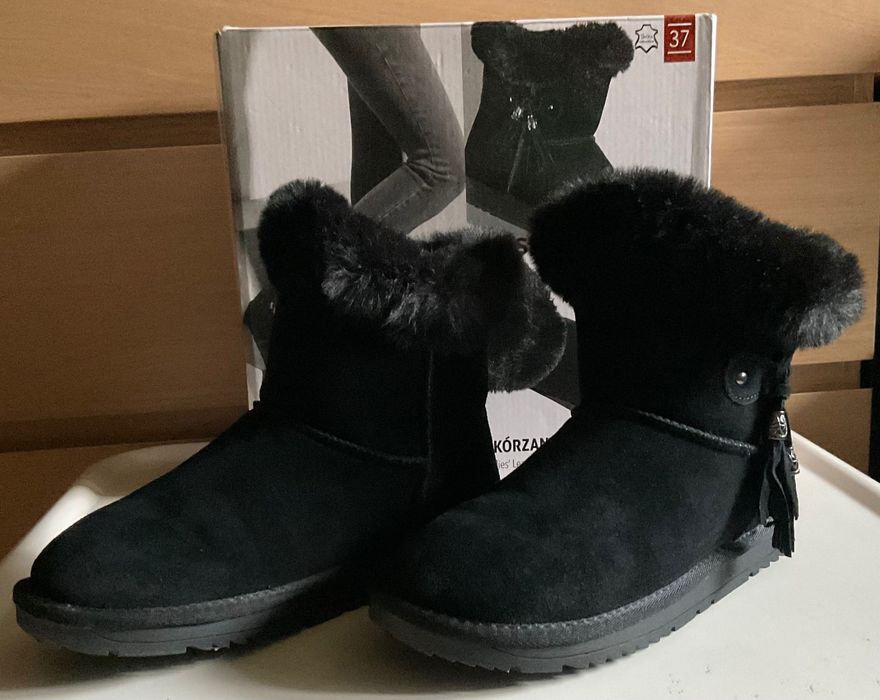 Ciepłe Skórzane Buty damskie czarne rozmiar 37 Tom&Rosa