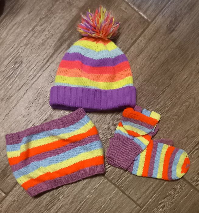 Шапка+баф+рукавички