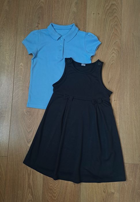 Шкільна форма 116 см/голубе поло футболка блузка та синій сарафан