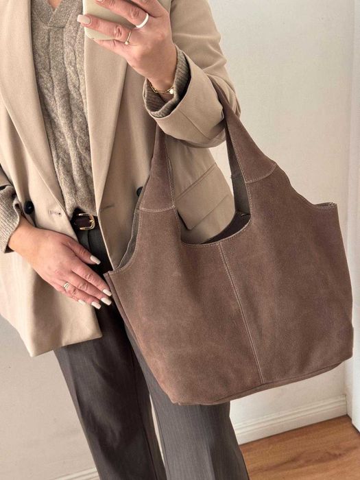 Torba Lorenzo Paris torebka duża skóra skórzana zamsz brązowa worek