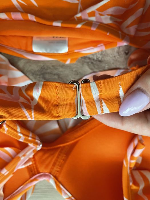 Bikini strój kąpielowy dwuczęściowy pomarańczowy falbanka tropikalny l