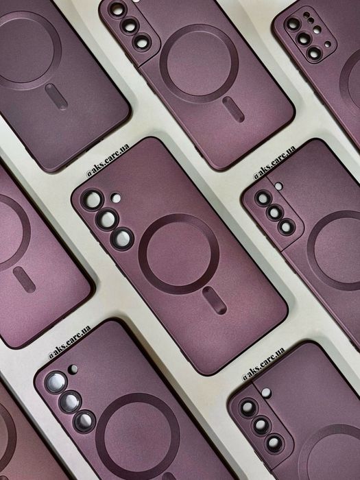 Бордовий марсала силіконовий чохол MagSafe з лінзами Samsung A/S/Note