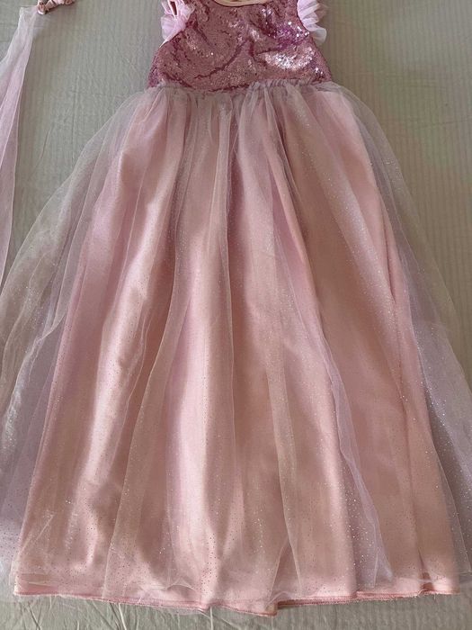 Vestido de princesa Vertbaudet rosa com lantejoulas e capa 8-10 anos