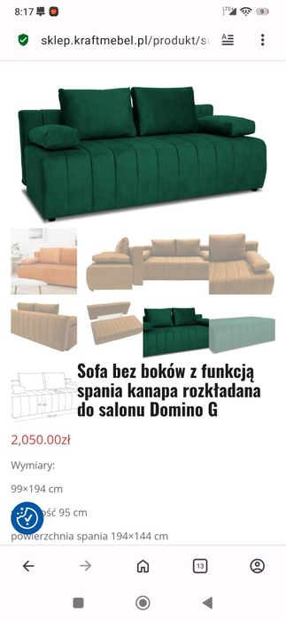 Sofa butelkowa zieleń z funkcją spania
