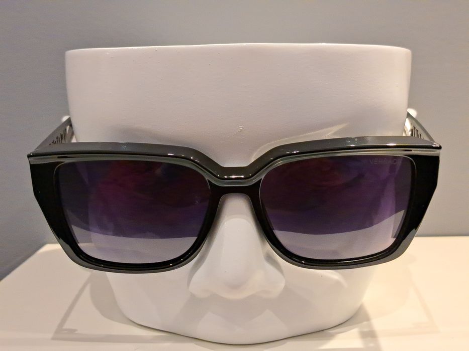 VERSACE czarne nowe damskie okulary przeciwsłoneczne grafitowe stalowe