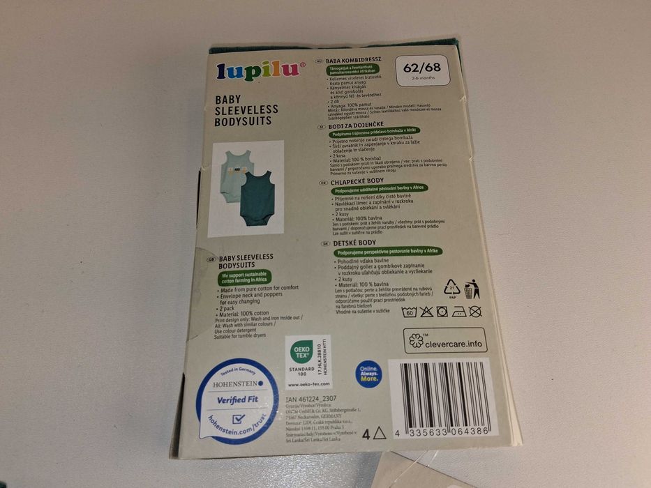 A001 Lupilu Body Niemowlęce Bez Rękawów 2-Pak Bawełniane Rozmiar 62/68