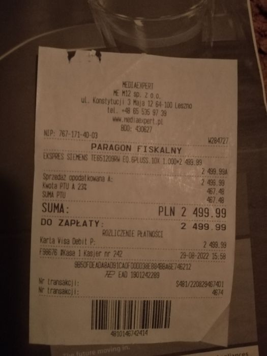 Sprzedam ekspres expres siemens eq.6 s100