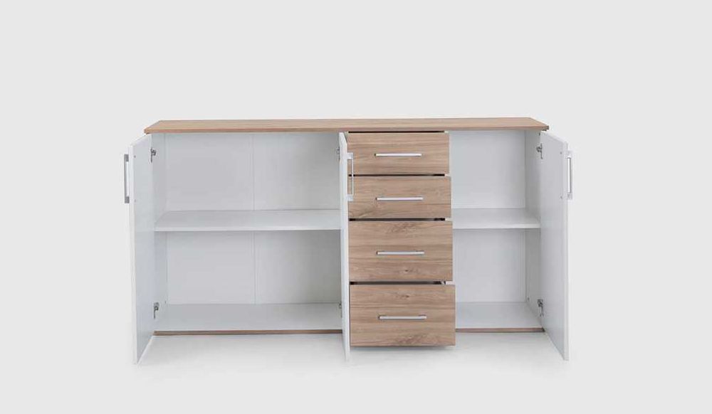 Aparador Cambria branco, novo, com 3 portas e 4 gavetas / Entrega gratuita ao domicílio