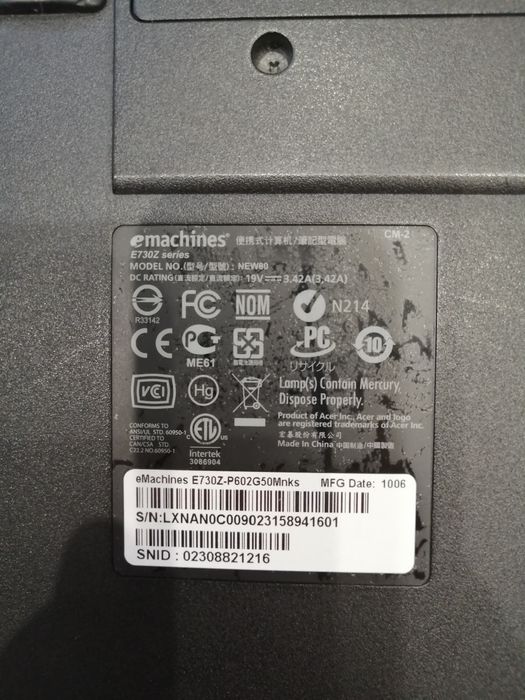 Ноутбук Emachines E730Z series