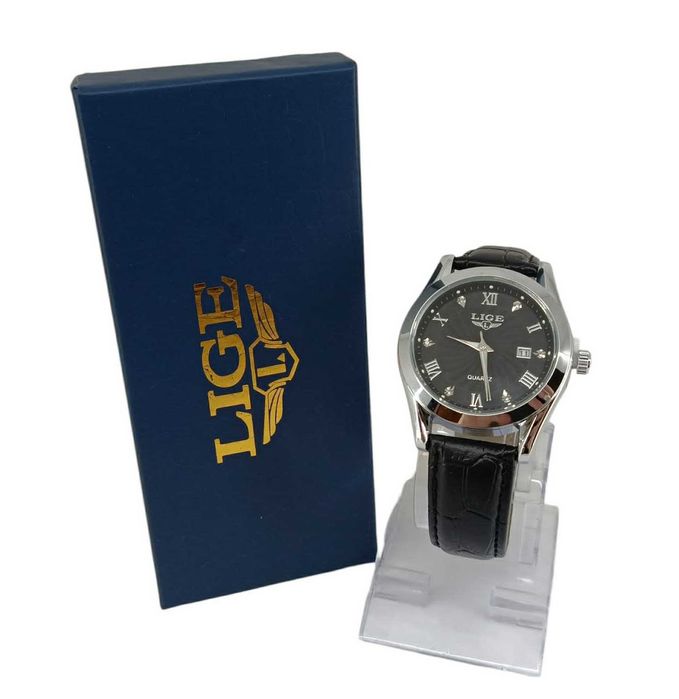 Elegancki męski zegarek na czarnym pasku LIGE LG 89141