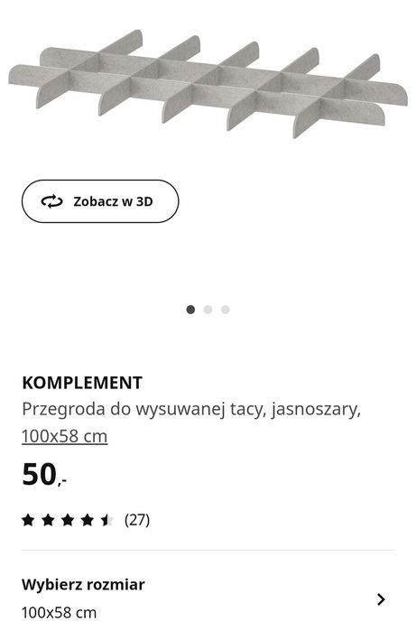 Ikea pax komplement przegroda do wysuwanej tacy 100x58
